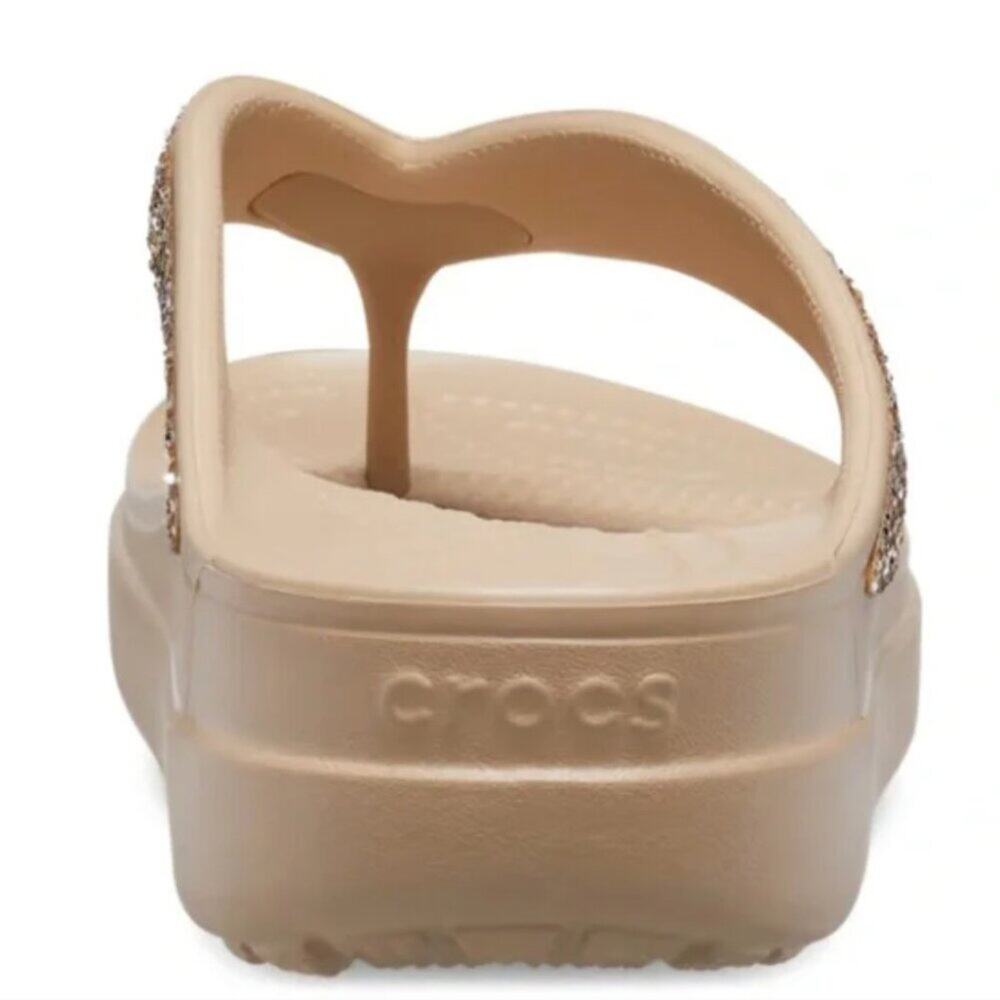 NWT Crocs Women Sloane Glitter Flip Flops Tan/Gold Shimmer comfy platform size 9 - Picture 6 of 14